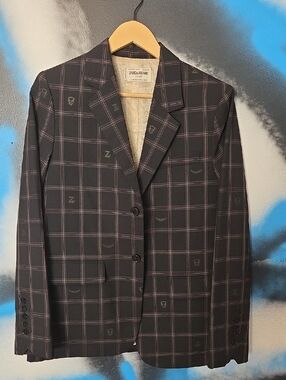 Zadig & Voltaire Paris Black Blazer with Pink Windowpane